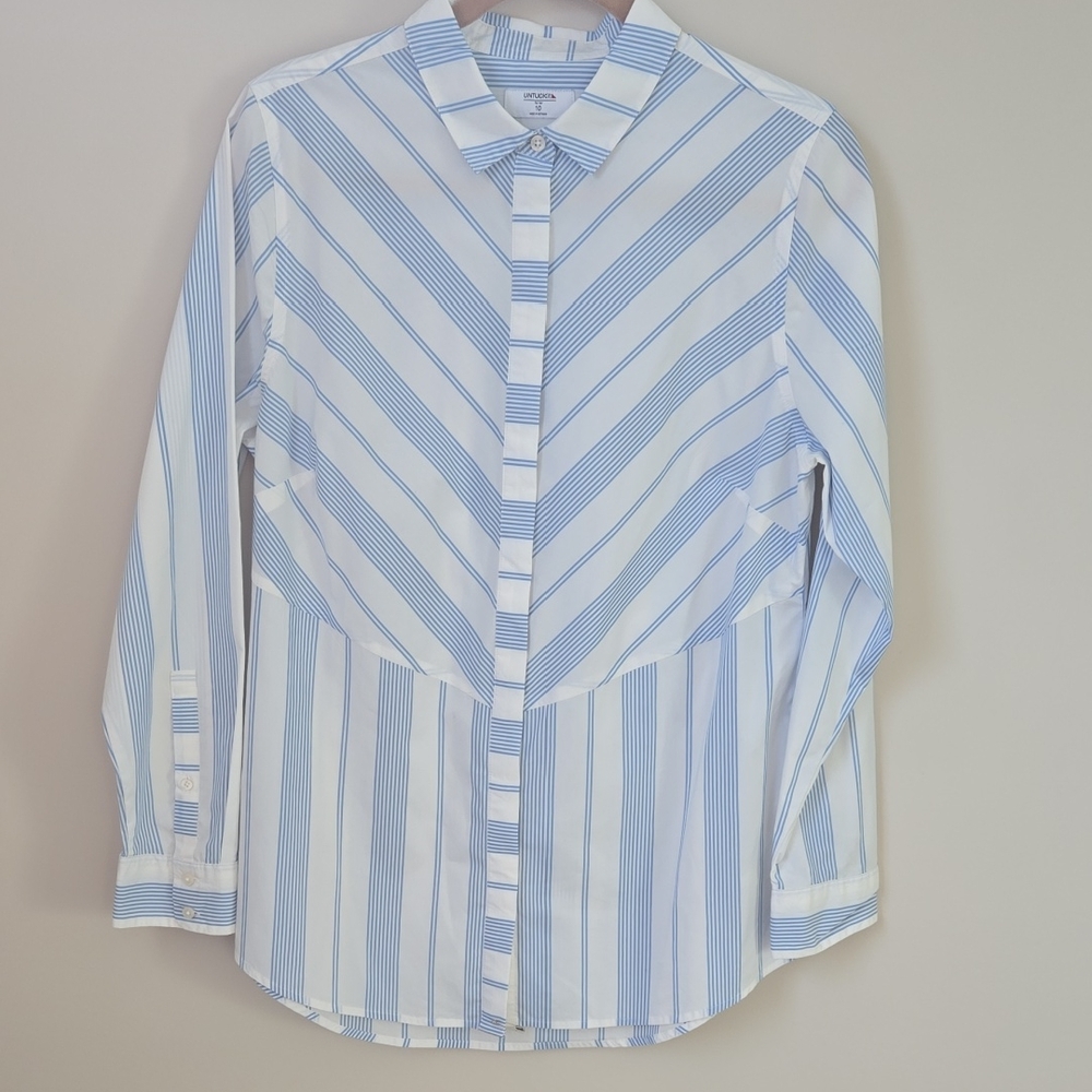 UNTUCKit NWOT Sloane Blue + White Striped Shirt, Sz 10-12.